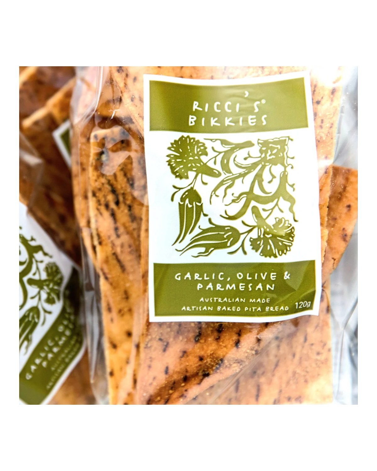 Ricci’s Bikkies - Garlic, Olive and Parmesan Pita Crisps
